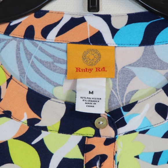 Ruby Rd. Women's Eclectic Geo Paradise Floral Long Sleeve Navy Blue Top NWT - Picture 3 of 6